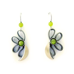 Green Catsite Brushed Two-tone Flower Dangles by Crono Design